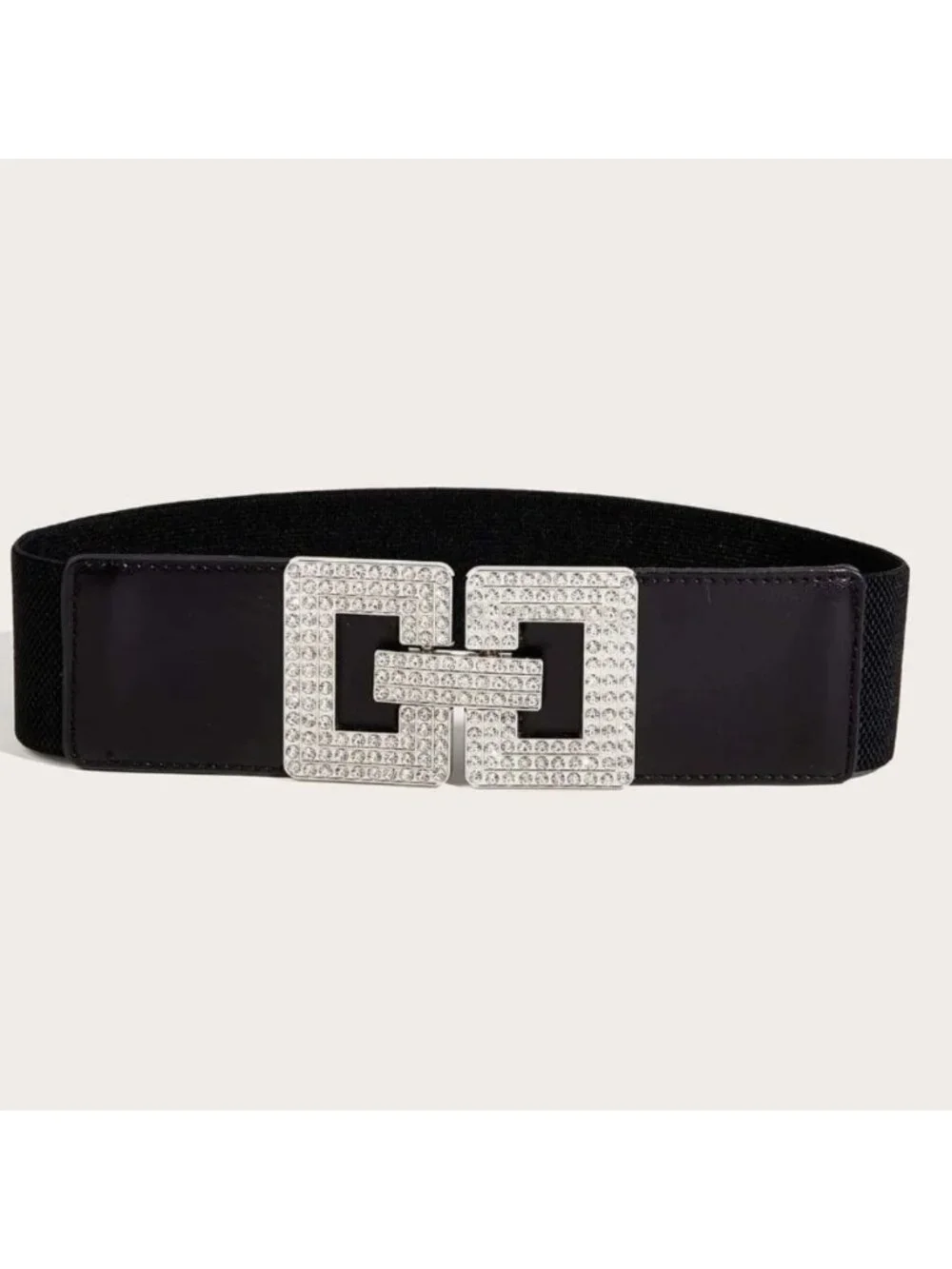 Silver/Black Square Rhinestone Stretch Belt